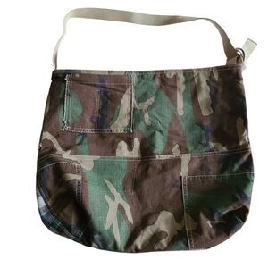handcrafted tote double-sided bag large capacity tartan plaid + camo
